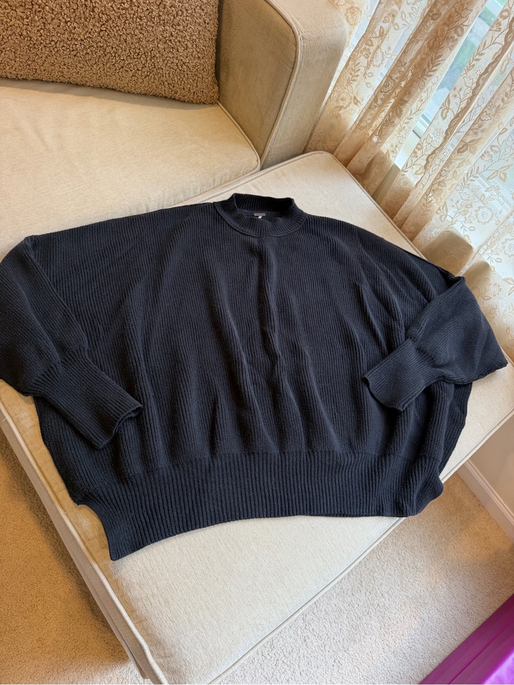 Free people Black Rib-Knit Crewneck Sweater